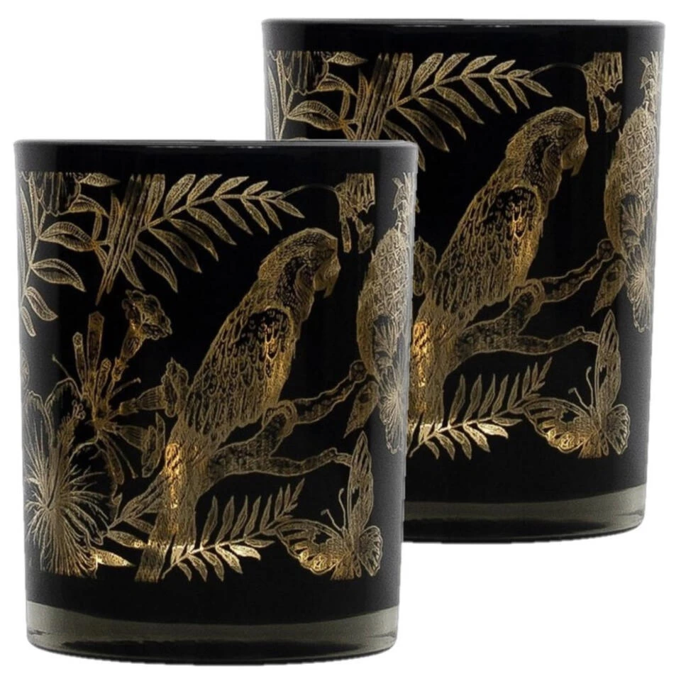 Mars & More Waxinelichthouder - Zwart - Glas - Papegaai Print - 10 Cm 2 Mars & More Waxinelichthouder - Zwart - Glas - Papegaai Print - 10 Cm - Afbeelding 2