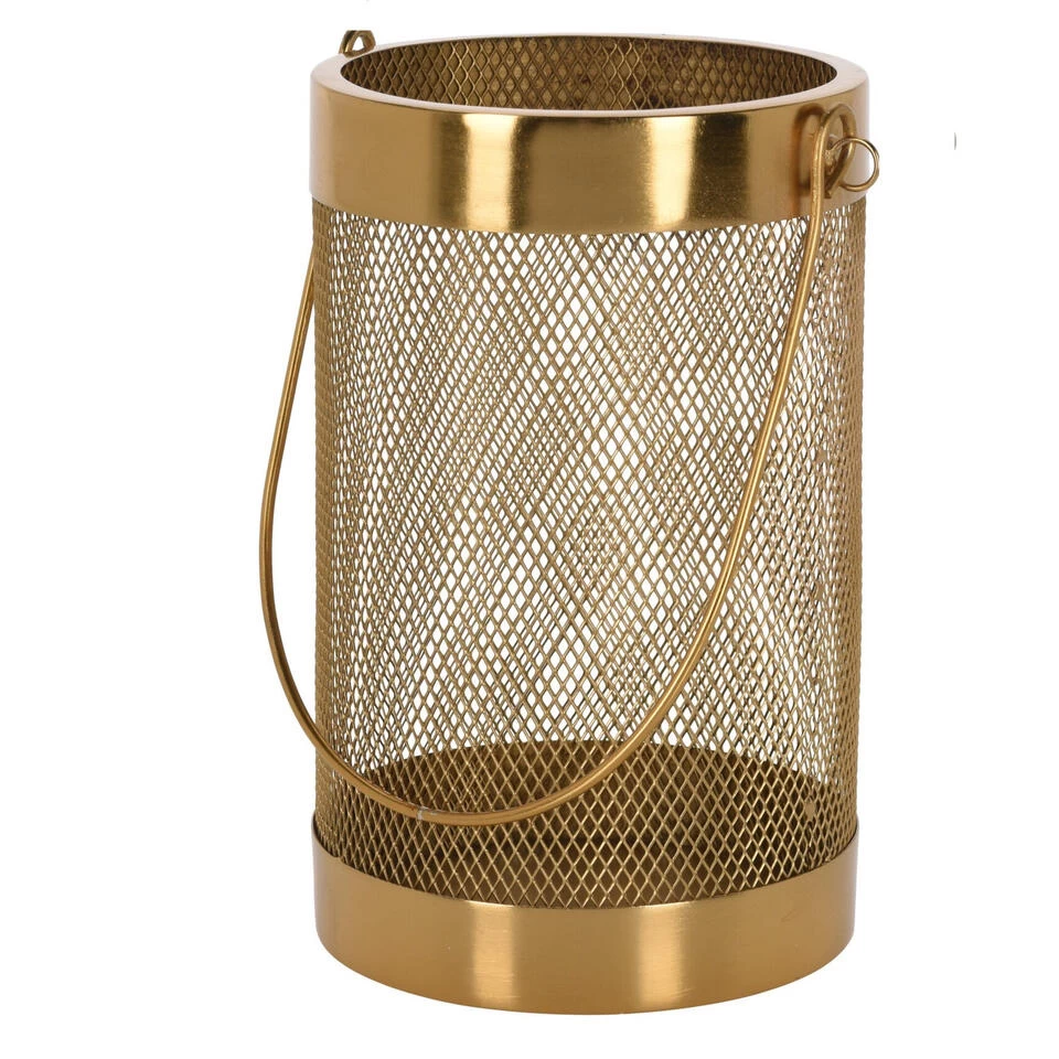 H&S Collection Windlicht - Goudkleurig - Metaal - 21 Cm - Lantaarn 2 H&S Collection Windlicht - Goudkleurig - Metaal - 21 Cm - Lantaarn - Afbeelding 2