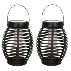 Merkloos Lantaarn - 2 Stuks - Solar - Tuinverlichting - Zwart - 19 Cm