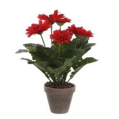 Mica Decorations Kunstplant - Gerbera - Rood - In Pot - 35 Cm