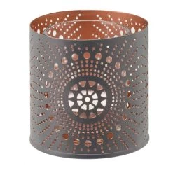 Glorex Waxinelichthouder - Metaal - Donkergrijs Met Goud - 7 Cm