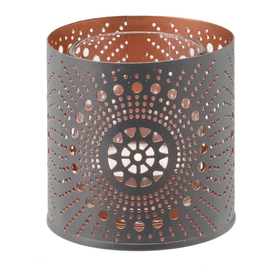 Glorex Waxinelichthouder - Metaal - Donkergrijs Met Goud - 7 Cm 1 Glorex Waxinelichthouder - Metaal - Donkergrijs Met Goud - 7 Cm