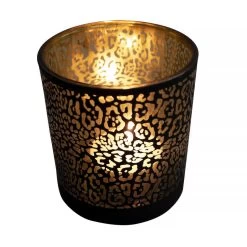 Mars & More Waxinelichthouder - Zwart - Glas - Jaguar Print - 8 Cm