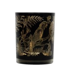 Mars & More Waxinelichthouder - Zwart - Glas - Papegaai Print - 10 Cm