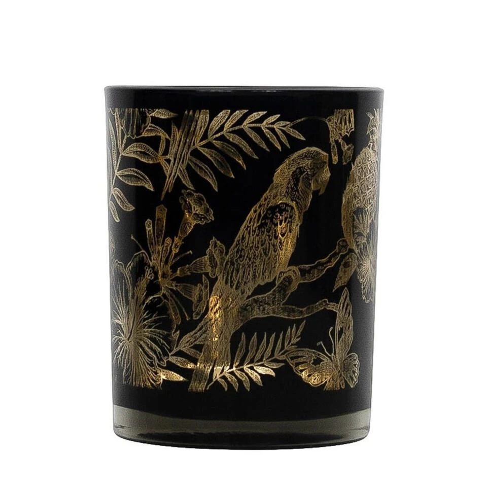 Mars & More Waxinelichthouder - Zwart - Glas - Papegaai Print - 10 Cm 1 Mars & More Waxinelichthouder - Zwart - Glas - Papegaai Print - 10 Cm