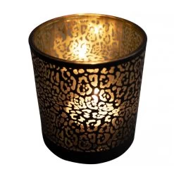 Mars & More Waxinelichthouder - Zwart - Glas - Jaguar Print - 18vcm