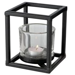 Deco By Boltze Waxinelichthouder - Zwart - Metaal En Glas - 14 Cm