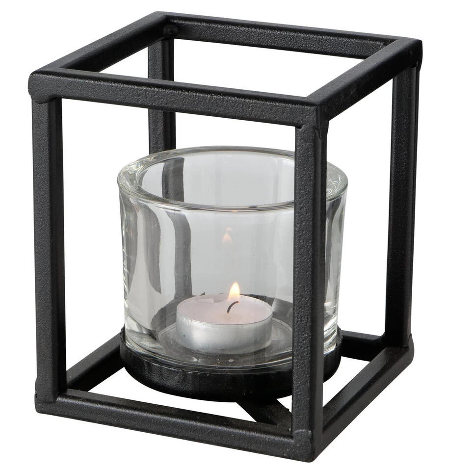 Deco By Boltze Waxinelichthouder - Zwart - Metaal En Glas - 14 Cm 1 Deco By Boltze Waxinelichthouder - Zwart - Metaal En Glas - 14 Cm