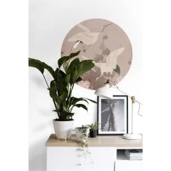 ESTAhome Zelfklevende Behangcirkel - Kraanvogels - Grijs Roze - Ø 70 Cm - 158995 -Home Decoration Store 1000013328 0102