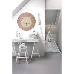ESTAhome Zelfklevende Behangcirkel - Dierenkoppen - Bruin En Beige - Ø 70 Cm -Home Decoration Store 1000013337 0102