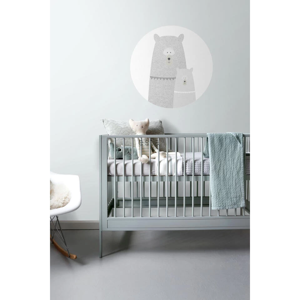 ESTAhome Zelfklevende Behangcirkel - Beren Moeder En Kind - Lichtgrijs 2 ESTAhome Zelfklevende Behangcirkel - Beren Moeder En Kind - Lichtgrijs - Afbeelding 2