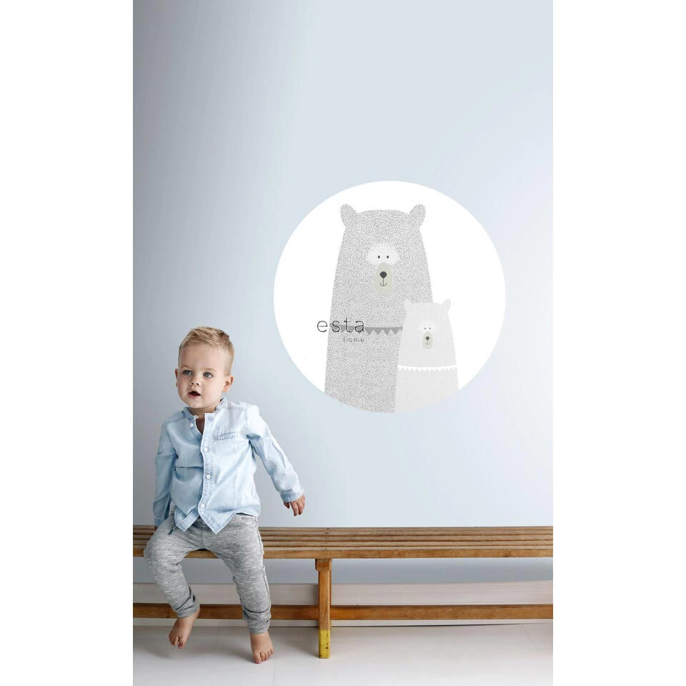 ESTAhome Zelfklevende Behangcirkel - Beren Moeder En Kind - Lichtgrijs 4 ESTAhome Zelfklevende Behangcirkel - Beren Moeder En Kind - Lichtgrijs - Afbeelding 4