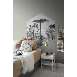 ESTAhome Muursticker - Tropisch Landschap Met Palmbomen - Zwart Wit -Home Decoration Store 1000017876 0103