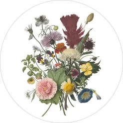 ESTAhome Zelfklevende Behangcirkel - Boeket - Groen, Roze En Geel - Ø 140 Cm
