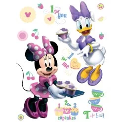 Disney Muursticker - Minnie Mouse & Katrien Duck - Roze En Paars - 65 X 85 Cm