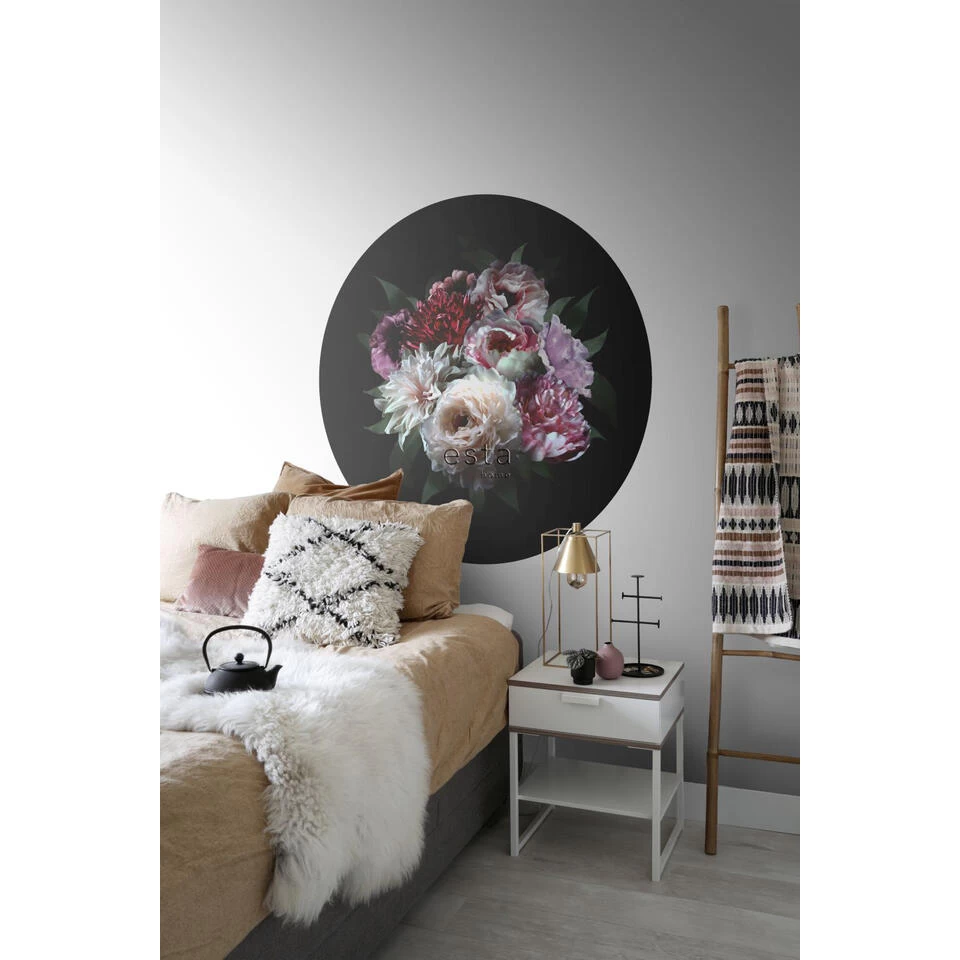 ESTAhome Zelfklevende Behangcirkel - Bloemstilleven - Multicolor Op Zwart 2 ESTAhome Zelfklevende Behangcirkel - Bloemstilleven - Multicolor Op Zwart - Afbeelding 2