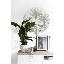 ESTAhome Zelfklevende Behangcirkel - Palmbomen - Lichtbeige En Vergrijsd Groen -Home Decoration Store 1000018017 0102