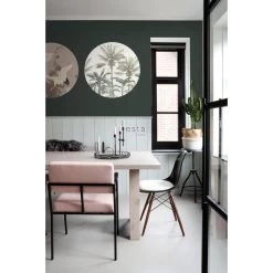 ESTAhome Zelfklevende Behangcirkel - Palmbomen - Lichtbeige En Vergrijsd Groen -Home Decoration Store 1000018017 0103