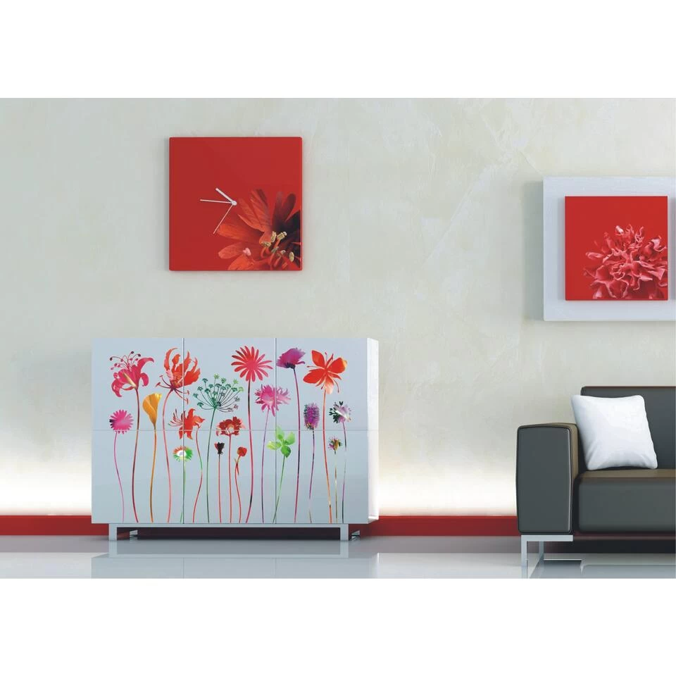 Sanders & Sanders Muursticker - Bloemen - Rood, Groen En Paars - 65 X 85 Cm 2 Sanders & Sanders Muursticker - Bloemen - Rood, Groen En Paars - 65 X 85 Cm - Afbeelding 2
