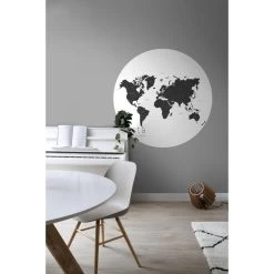 ESTAhome Zelfklevende Behangcirkel - Wereldkaart - Zwart Wit - Ø 140 Cm - 159009 -Home Decoration Store 1000018049 0102