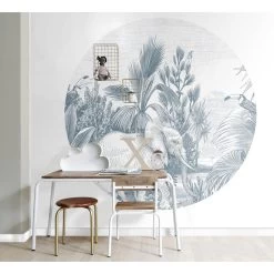 ESTAhome Zelfklevende Behangcirkel - Jungle-motief - Blauw - Ø 140 Cm - 159089 -Home Decoration Store 1000018053 0102