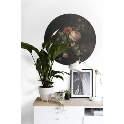 ESTAhome Zelfklevende Behangcirkel - Bloemstilleven - Donker Rood En Zwart 6 ESTAhome Zelfklevende Behangcirkel - Bloemstilleven - Donker Rood En Zwart -Home Decoration Store 1000018068 0102