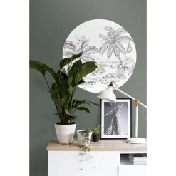 ESTAhome Zelfklevende Behangcirkel - Safari Pentekening - Zwart Wit - Ø 70 Cm -Home Decoration Store 1000018069 0102