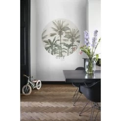 ESTAhome Zelfklevende Behangcirkel - Palmbomen - Lichtbeige En Vergrijsd Groen -Home Decoration Store 1000018101 0102