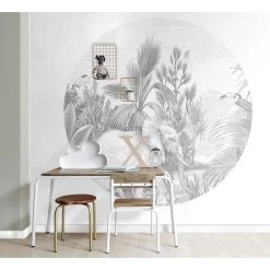 ESTAhome Zelfklevende Behangcirkel - Jungle-motief - Grijs - Ø 140 Cm - 159086 -Home Decoration Store 1000018140 0103