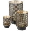 Deco By Boltze Windlichten - 3 Stuks - Goud En Zwart - Metaal