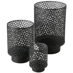 Deco By Boltze Windlichten - 3 Stuks - Zwart - Metaal - Tot 27 Cm