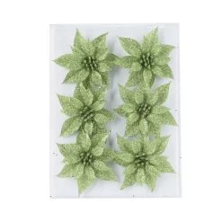 Cosy & Trendy Kersthanger - Roos - Groen - 6x - Glitter - Ijzerdraad - 8 Cm