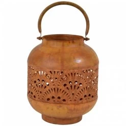 Lesi Living Lantaarn - Metaal - Glas - Roestkleur - Windlicht - 21 Cm