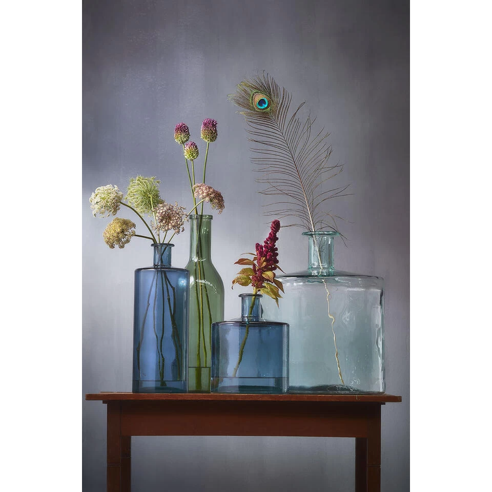 Mica Decorations Guan Glazen Fles - H26 X Ø21 Cm - Blauw 3 Mica Decorations Guan Glazen Fles - H26 X Ø21 Cm - Blauw - Afbeelding 3