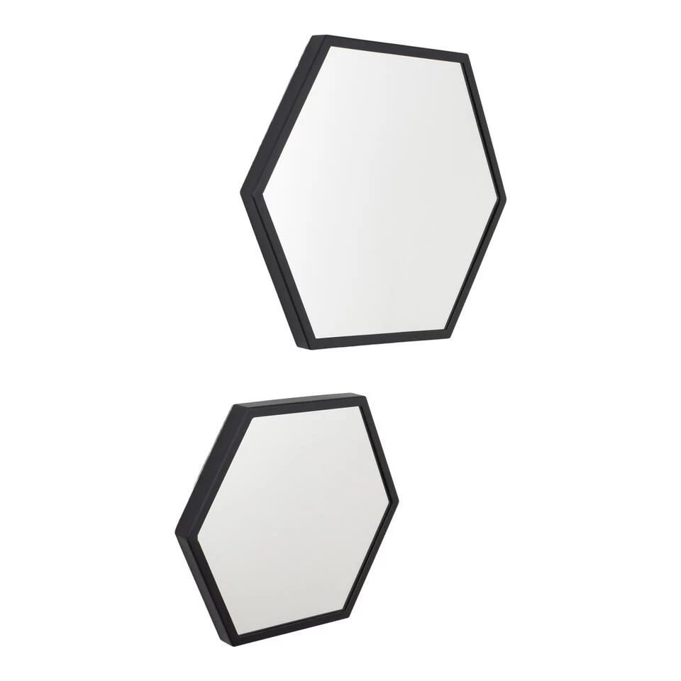 LOFT42 Wandspiegel Zeshoek Large - Zwart - 58x50 2 LOFT42 Wandspiegel Zeshoek Large - Zwart - 58x50 - Afbeelding 2