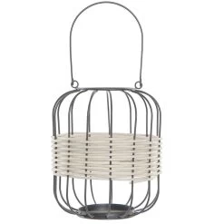 Items Lantaarn - Kaarshouder - Metaal Met Rotan - Zwart - 23 Cm