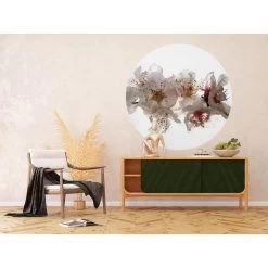 Sanders & Sanders Zelfklevende Behangcirkel - Bloemen - Wit En Roze - Ø 140 Cm -Home Decoration Store 1000037742 0102