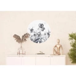 Sanders & Sanders Zelfklevende Behangcirkel - Bloemen - Zwart Wit - Ø 70 Cm -Home Decoration Store 1000037782 0102