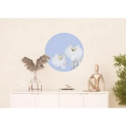 Sanders & Sanders Zelfklevende Behangcirkel - Bloemen - Lichtblauw En Wit -Home Decoration Store 1000037802 0102
