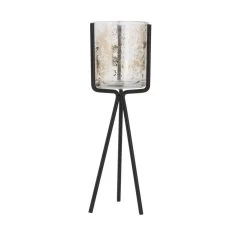 Cosy @ Home Waxinelichthouder - Op Metalen Voet - Zwart - 23 Cm