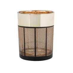 Cosy @ Home Theelichthouder - Glas - Zwart Met Goud - Rond - 13 Cm