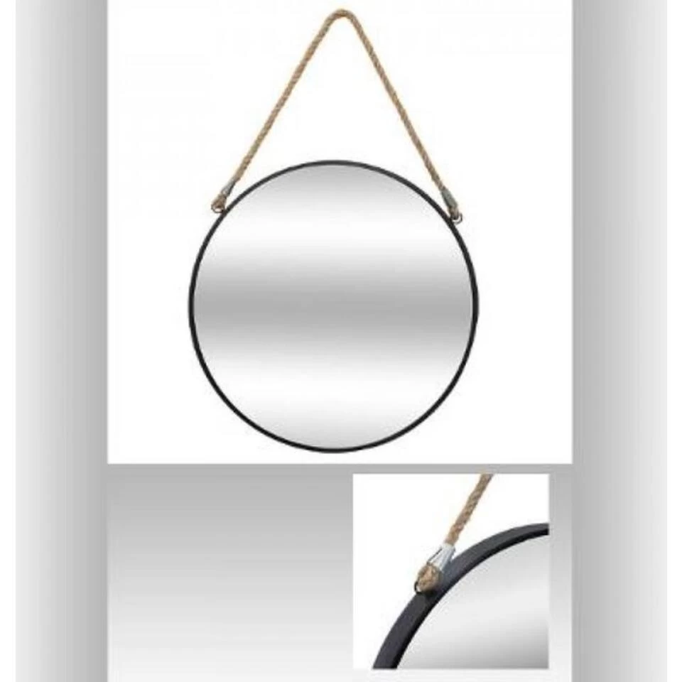 Spiegel - Rond - Metaal - Zwart - 55cm 2 Spiegel - Rond - Metaal - Zwart - 55cm - Afbeelding 2