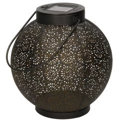 Anna's Collection Lantaarn - Zwart - Metaal - Cirkels - Solar - 19 Cm