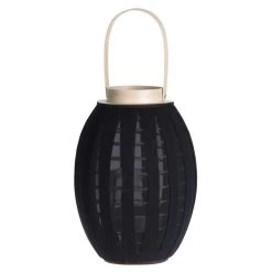 H&S Collection Lantaarn - Hout Met Stof - Zwart - 34 Cm