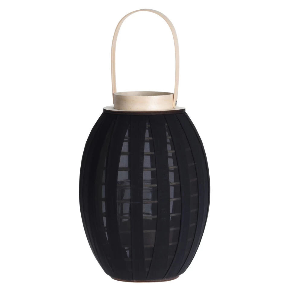 H&S Collection Lantaarn - Hout Met Stof - Zwart - 34 Cm 1 H&S Collection Lantaarn - Hout Met Stof - Zwart - 34 Cm