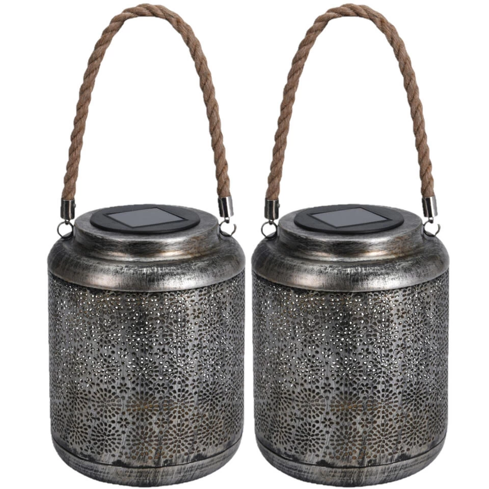 Merkloos Bellatio Design Lantaarn - Solar - Antraciet - Metaal - Bloem - 22 Cm 3 Merkloos Bellatio Design Lantaarn - Solar - Antraciet - Metaal - Bloem - 22 Cm - Afbeelding 3