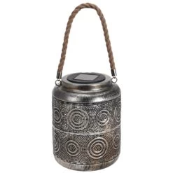 Merkloos Solar Lantaarn Met Cirkel Patroon Metaal Antiek Zilver 22 Cm