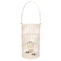 Anna's Collection Lantaarn - Wit - Solar - Bamboe - 32 Cm