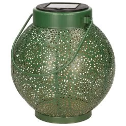 Lumineo Lantaarn - Solar - Groen - Metaal - Cirkel Patroon - 16 Cm