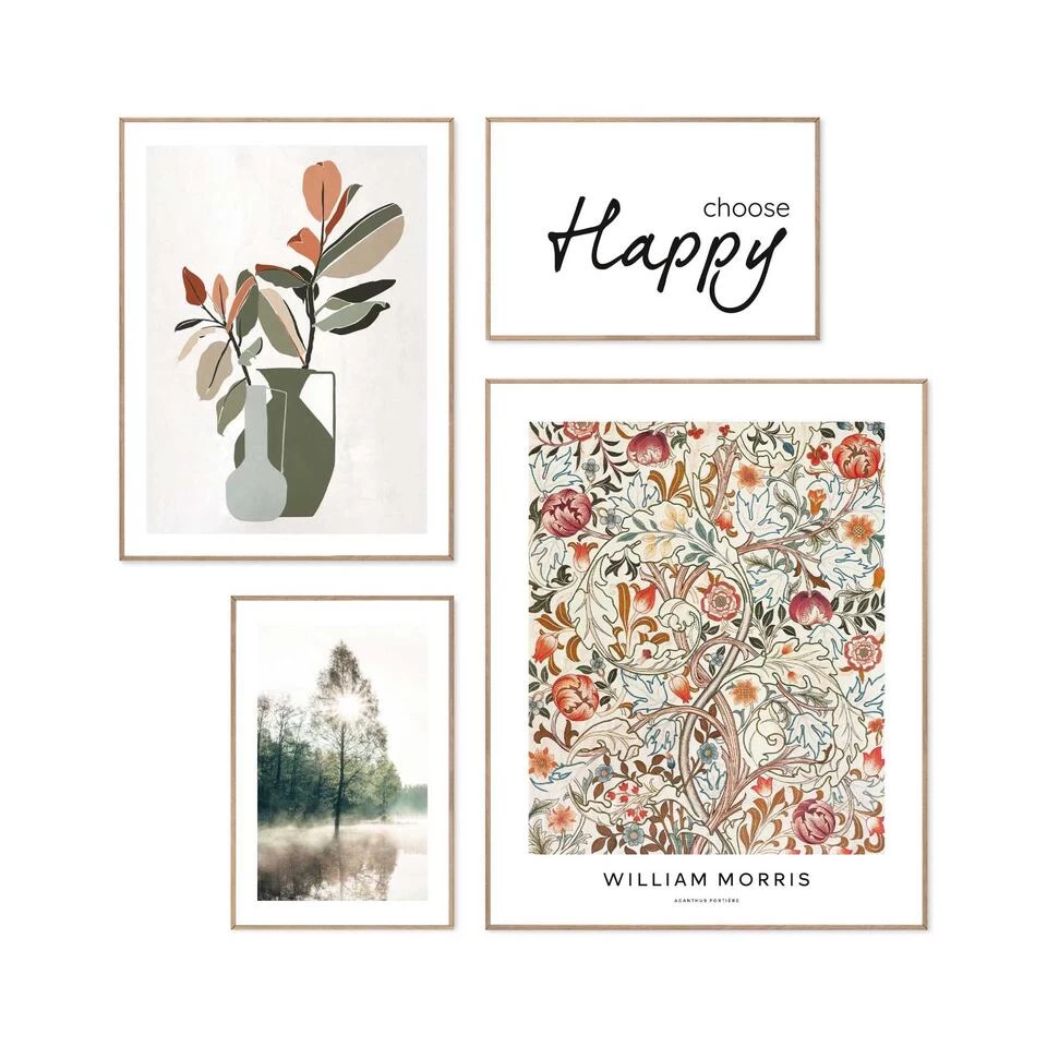 Set Poster Met Lijst - Happy Botanics 1 Set Poster Met Lijst - Happy Botanics